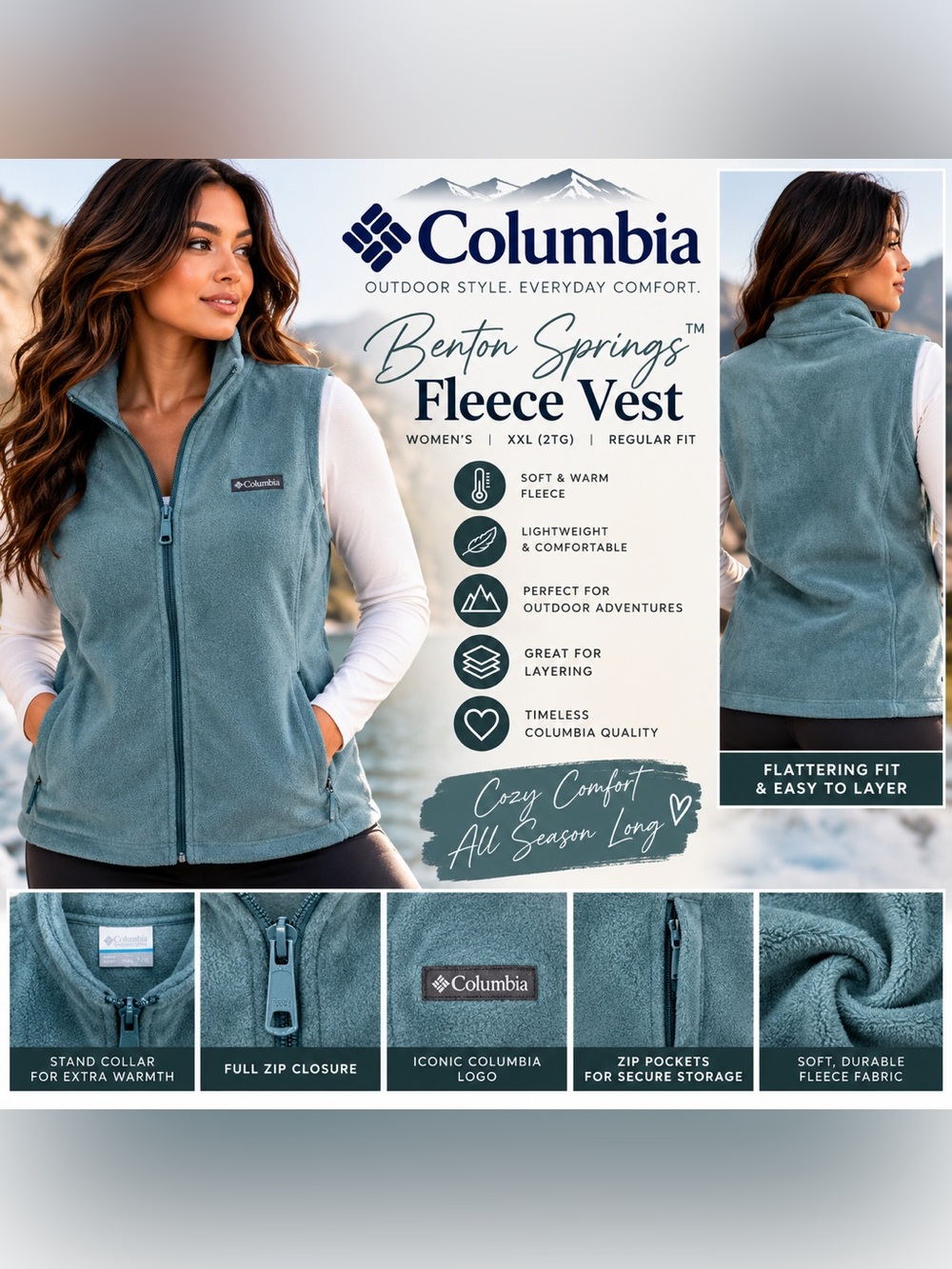 Columbia Benton Springs Women's Fleece Vest - Teal size XXL